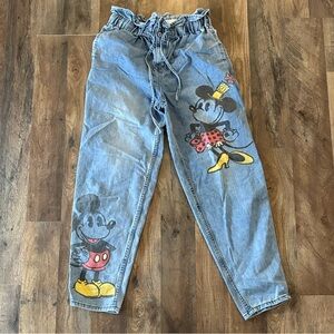 Disney Women's Boyfriend Jeans Blue with Mickey Graphics paper bag style size sm